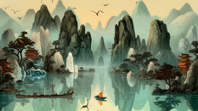 新中式高山流水人家水墨画插画,插画/手绘图,插画/手绘图库,插画/手绘图下载,插画/手绘